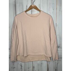 FRANK & EILEEN ANNA PINK SLEEVE LONG SLEEVE TRIPLE FLEECE RAW HEM SWEATSHIRT XS